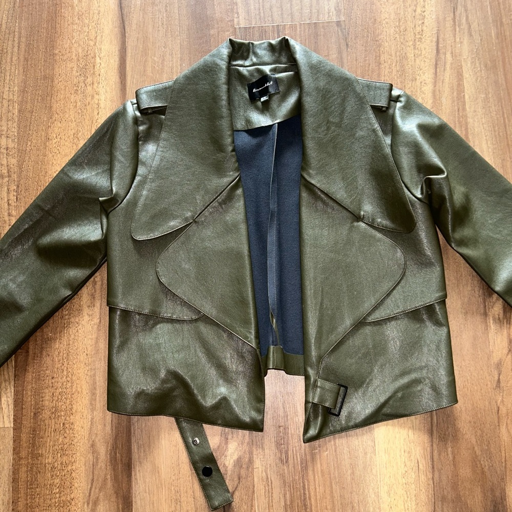 Line & Dot Olive Green Faux Leather Jacket